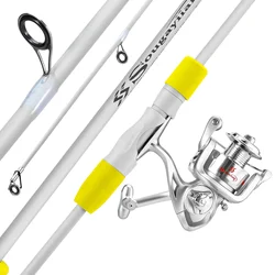 Sougayilang, caña de pescar giratoria de 2 secciones y carrete de pesca Combo 1,8/2,1 m, caña de pescar de fibra de carbono 5,2: 1, carrete de pesca para lubina