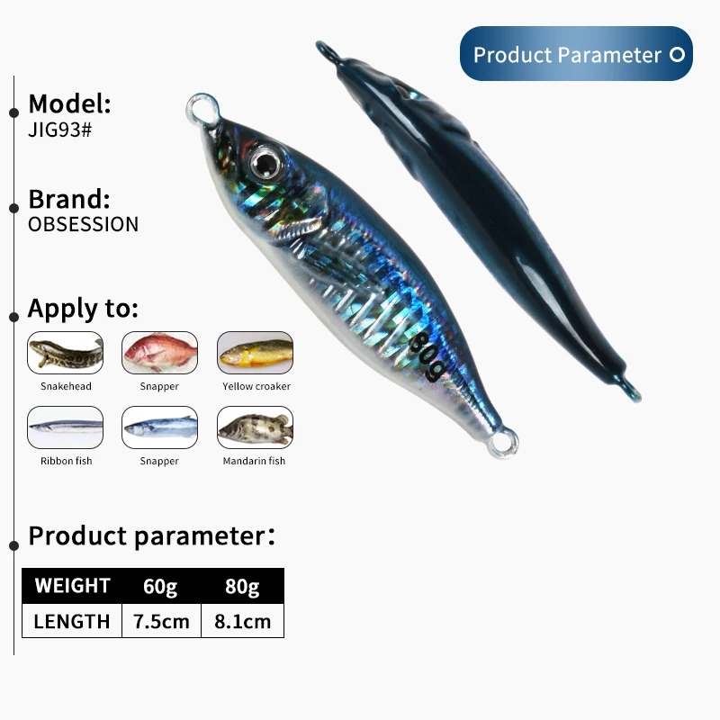 60g 80g 30g 40g plantilla de Metal Little Jack señuelo de pesca Micro señuelo de Jigging impresión 3D cebo de cuchara de fundición lenta con anzuelos de asistencia - imagen 3