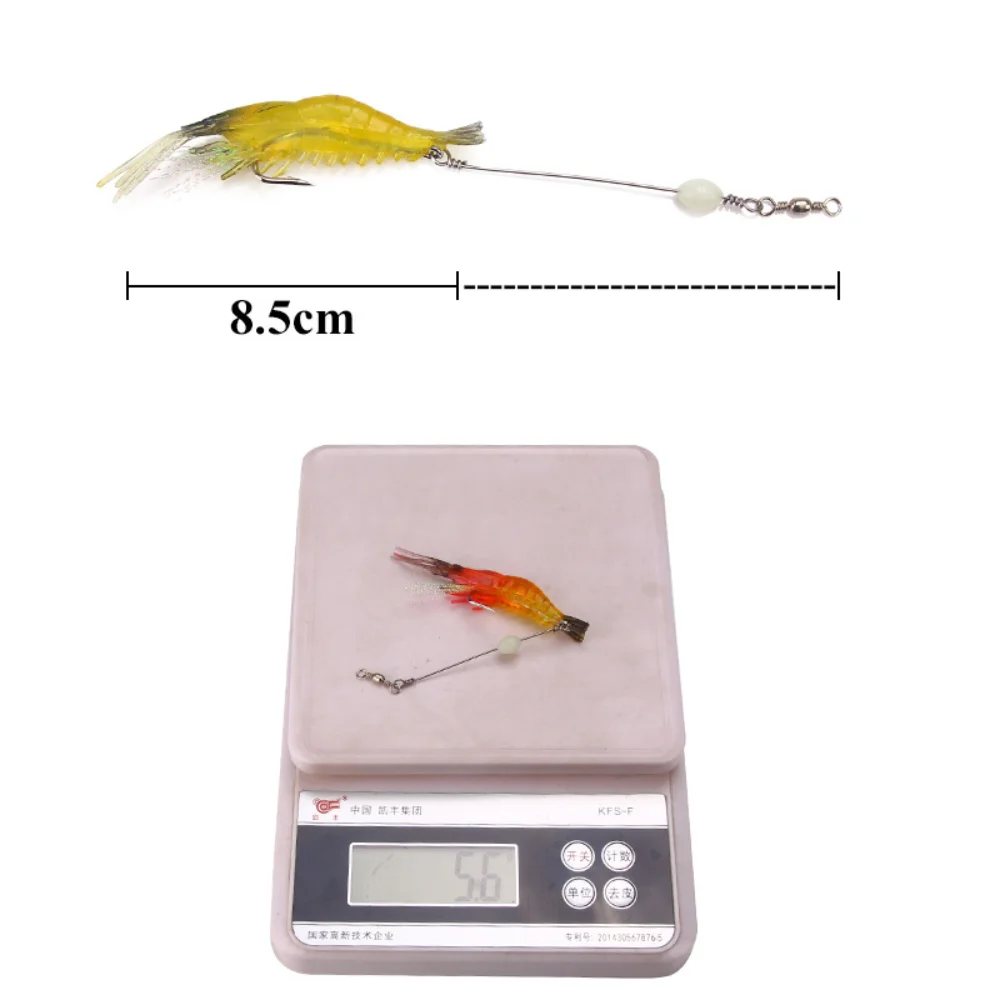 Cebo Artificial de silicona suave para camarones falsos luminosos, 8cm, 6,5g, con cuentas giratorias, anzuelo para pesca, aparejo Sabiki, aparejos de pesca de mar - imagen 5