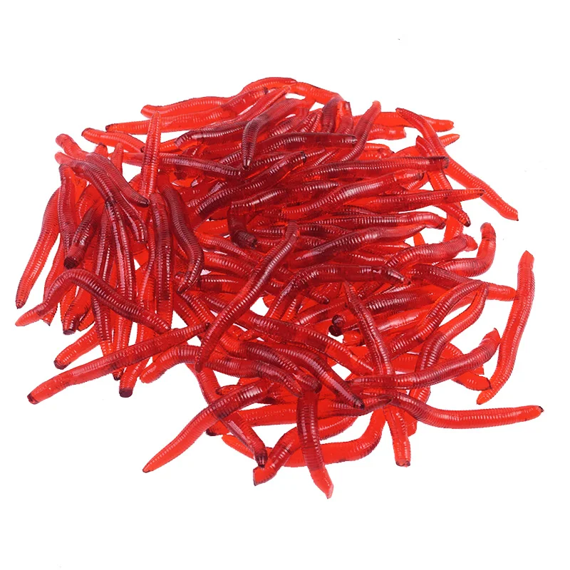 50 o 100 Uds. Señuelo suave de gusano rojo con olor a Camarón, 3,5 cm, aditivo de sal de lombriz realista, aparejo, cebo de insecto Artificial para carpa lubina - imagen 3