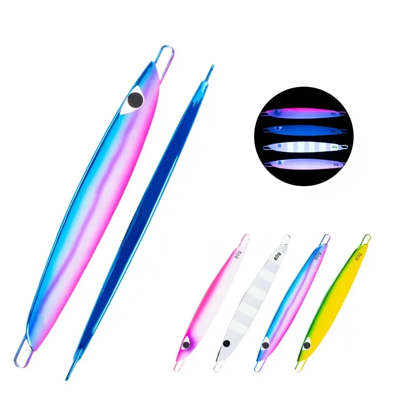 TEASER J114 60g 80g 130g 150g señuelo de plantilla de Metal forma plana agua salada hundimiento lento señuelo de curricán UV luminoso pesca Jigging cebo - imagen 2