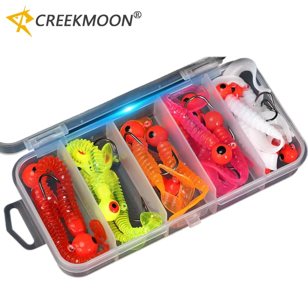 3,5g 5g 7g 10g mezclado 18 Uds juego de señuelos blandos de pesca cebos de silicona con anzuelos de cabeza de anzuelo de ojo Kit de aparejos de lubina de carpa de gusano compensado - imagen 5