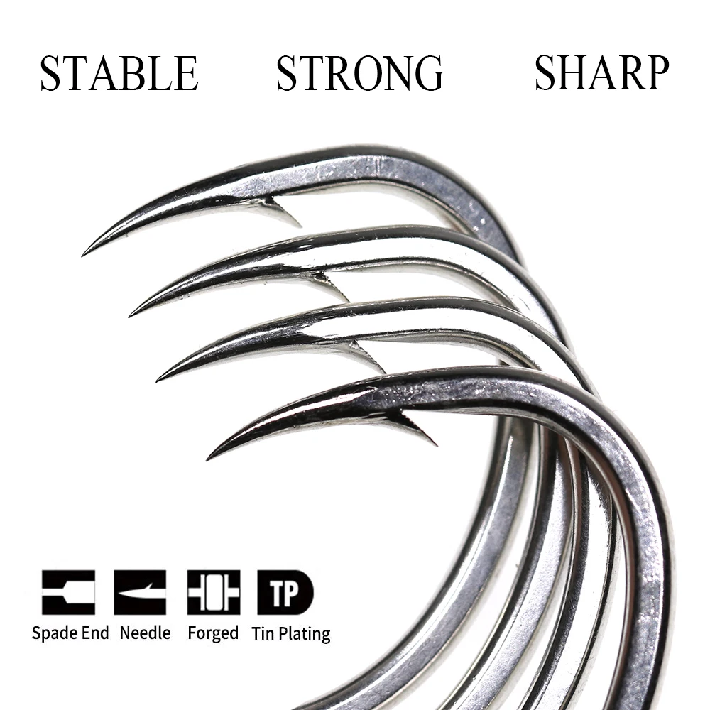 ICERIO 50 Uds anzuelo de ayuda de Jigging lento mango de pala de estaño brillante forjado Lucio atún lubina anzuelos de pesca de agua salada anticorsión - imagen 5