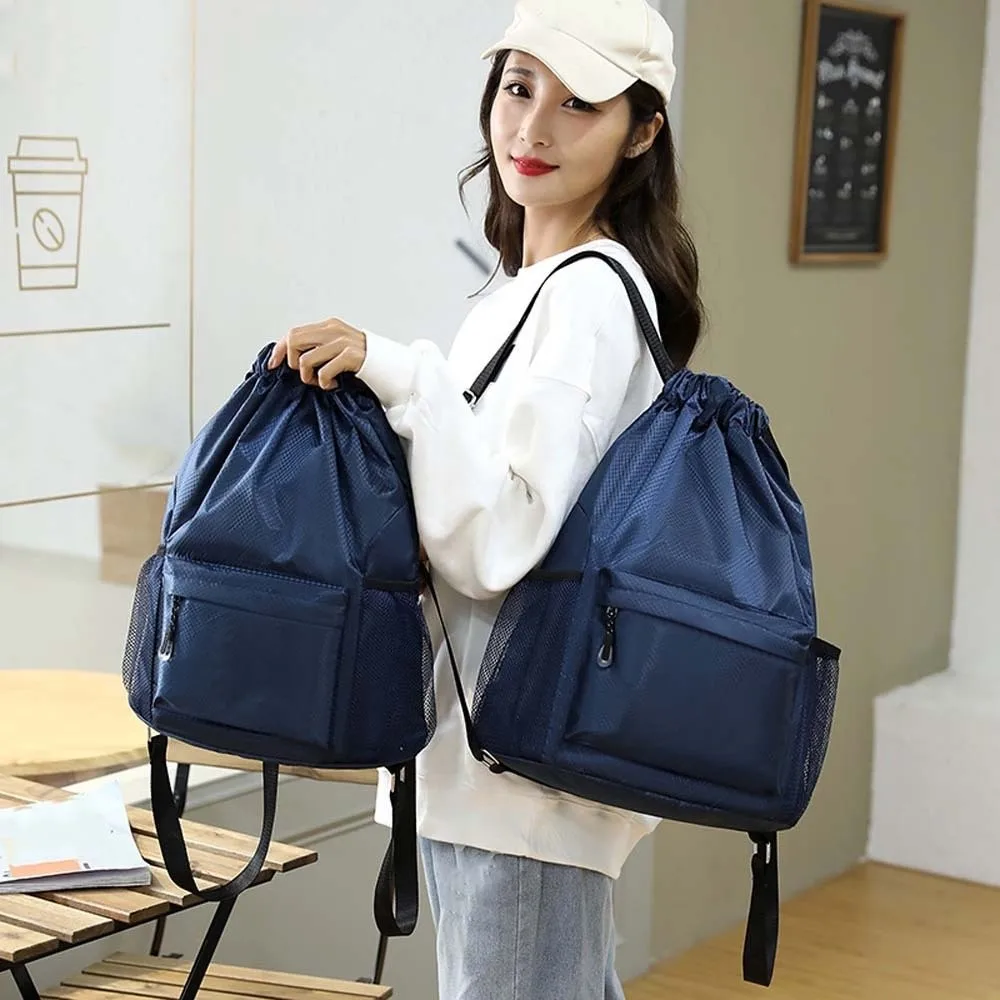 Bolsa portátil con cordón para gimnasio, correas ajustables de secado rápido, mochila de tela Oxford, gran capacidad, ligera