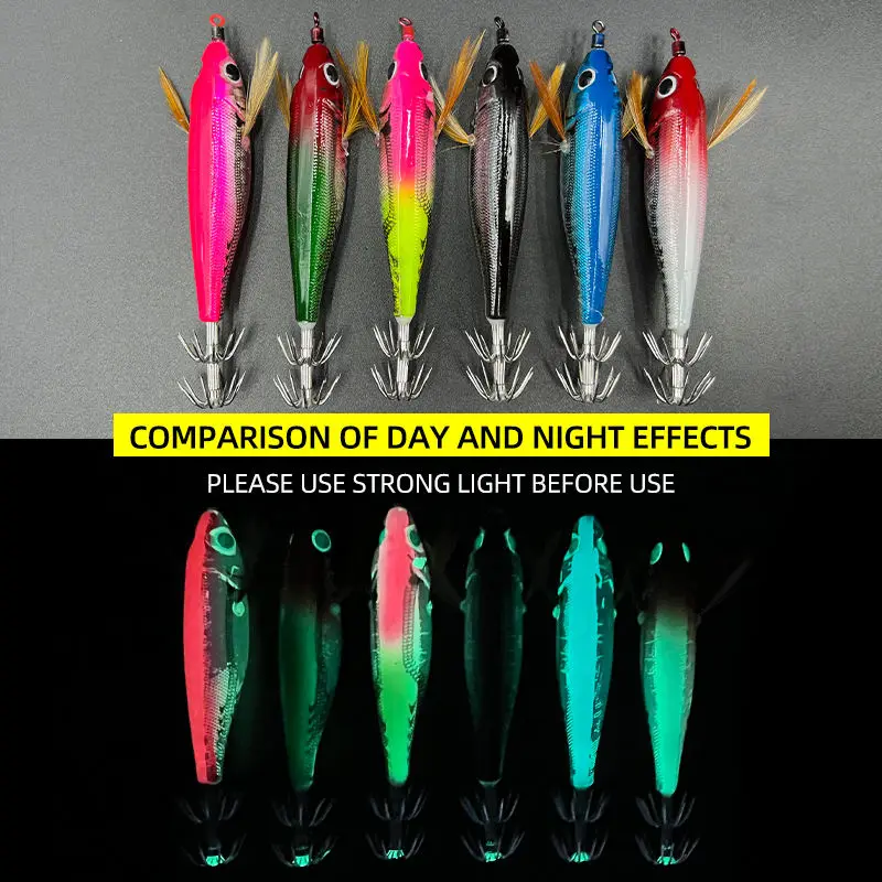 20 piezas de 6 colores pintura en aerosol madera brillante camarones anzuelos de calamar cebo duro herramientas de pesca calamar simulado cuentas de sonido señuelos - imagen 2