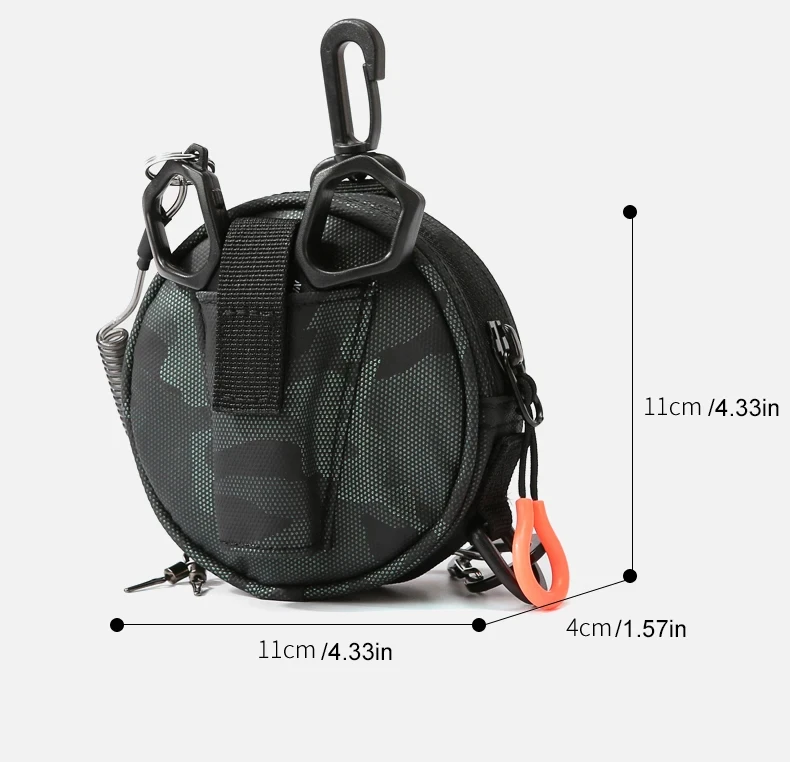 Vista frontal de la bolsa colgante para sedal de pesca scione con soporte para alicates