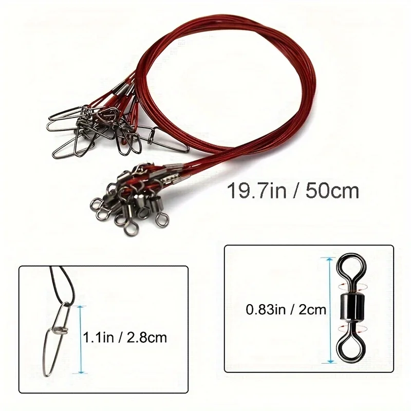 Ackibbik 20 piezas líderes de pesca de acero línea de agua salada 125LB alambre de acero de pesca líder de peces con broches giratorios líder de acero de 19,68 pulgadas - imagen 4