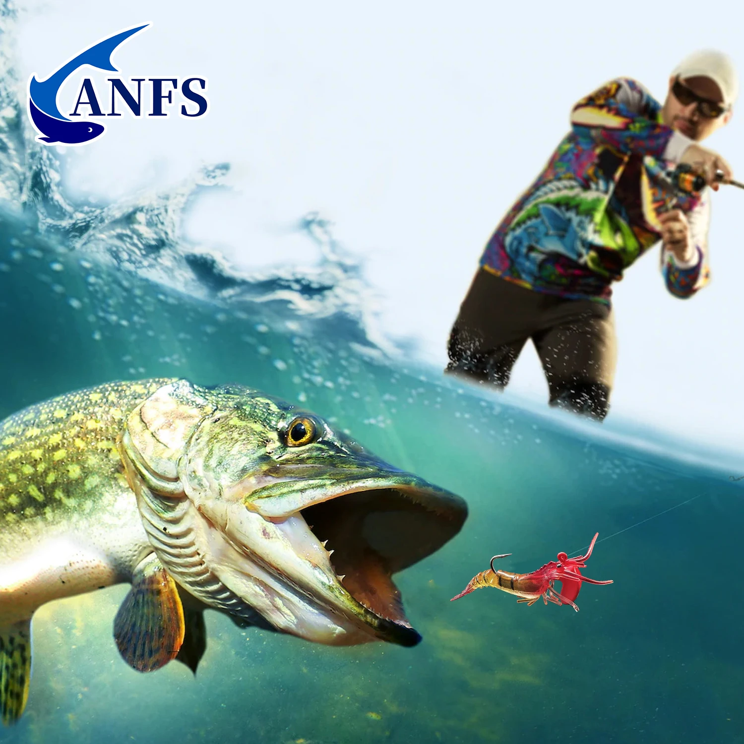 ANFS 4 Uds. Señuelos de Pesca de camarones blandos, juego de cebo luminoso para camarones, Señuelos de Pesca con anzuelos afilados para Pesca de agua dulce y salada - imagen 5