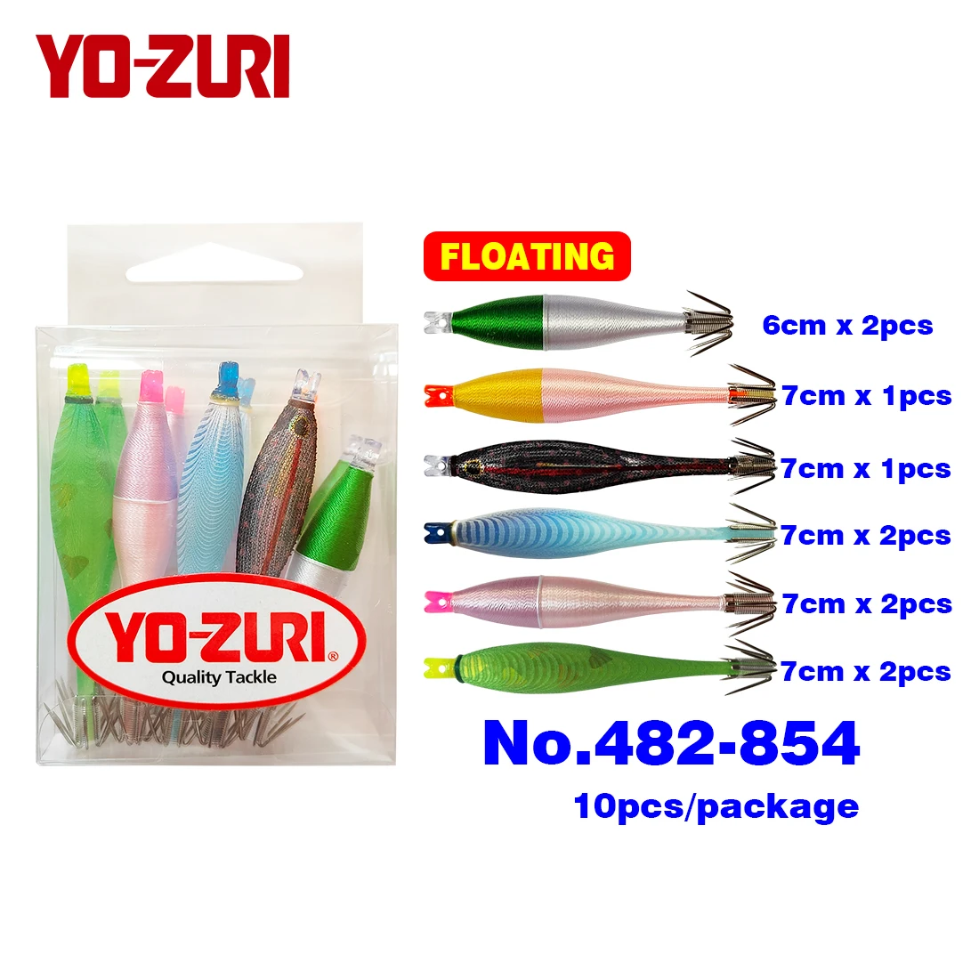Yo-zuri Inktvis Jig Inktvis Haken Inktvis Lokken Aas 6 cm 7 cm Japan Drijvende UV Fluorescerende 5 kleuren 10 stks Squid Jig Squid Hooks Squid Lure Bait Floating Fluorescent 5colours 10pcs Calamari - imagen 2