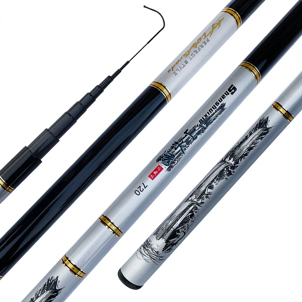 Cañas de pescar telescópicas portátiles, caña de fundición ultraligera, fibra de carbono ligera, para agua dulce, lago, 3,6 M-7,2 M - imagen 5
