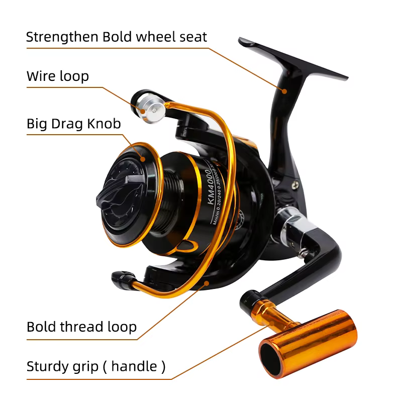 Carrete de pesca serie 500-7000, rueda de gota de agua, accesorios de pesca 5,2: 1, mango de cebo para lubina y carpa, Material de fibra de vidrio - imagen 4