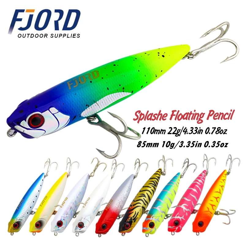 FJORD lápiz flotante 110mm 22g 85mm 10g Wobbler Topwater caminar perro cebo de agua salada Stickbait Lucio lubina señuelo de pesca aparejos