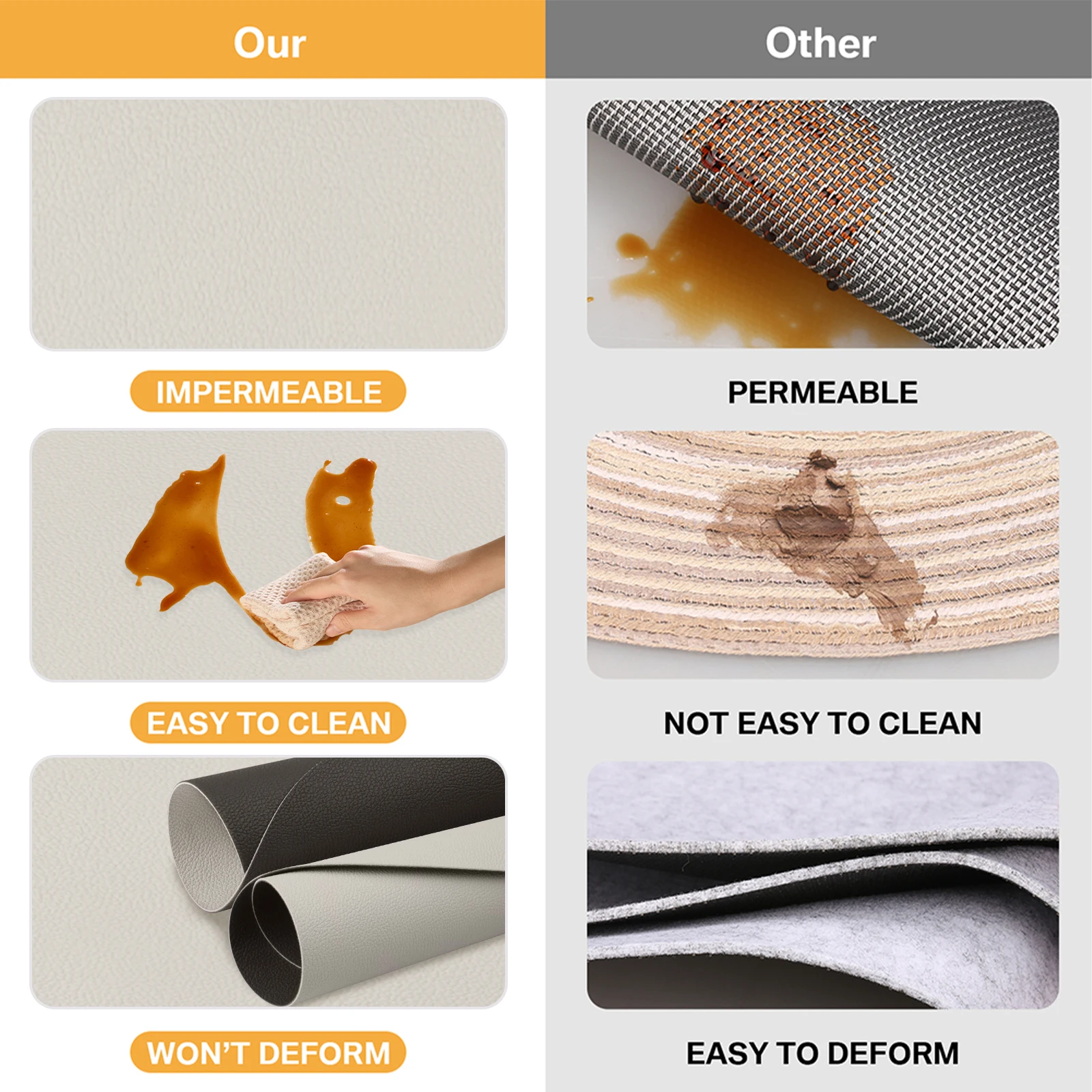 Wasserdichte doppelseitige PU-Tischsets und Untersetzer, Tischsets aus Leder für die Küche, Kaffeematten, rutschfeste, waschbare Tischsets, Tischdekoration - imagen 5