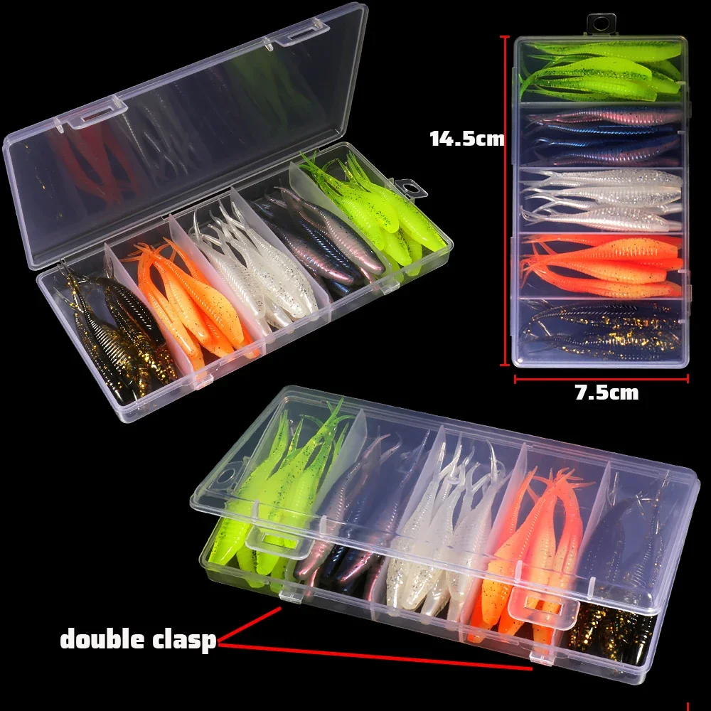 GOBAIT-Juego de Señuelos de Pesca, 36 Uds., tornillo de bloqueo de resorte, anzuelo de gusano compensado, 7cm, cola en V, manivela, Swimbait, caja de aparejos de carpa, cebo suave - imagen 5