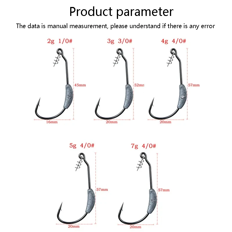 Lua-5 piezas ajustadas de Color desnudo con gancho de manivela de plomo, pasador de bloqueo de resorte ponderado con plomo, anzuelo de pescado, gancho de manivela - imagen 2