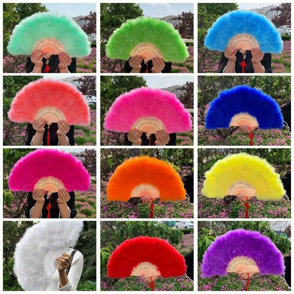 Abanico de mano blanco hecho a mano, multicolor, 38x24cm, abanicos de piel plegables para mujer, regalos artesanales, abanico Hanfu de estilo chino - imagen 3