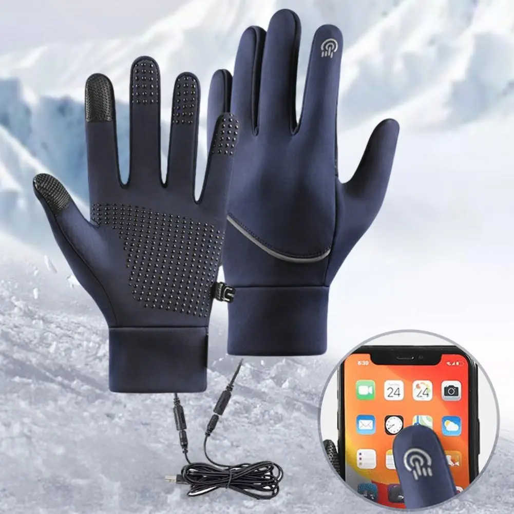 Guantes calefactables con USB, guantes cálidos antideslizantes con forro polar para pantalla táctil, guantes calefactores eléctricos para invierno y ciclismo al aire libre para clima frío - imagen 2