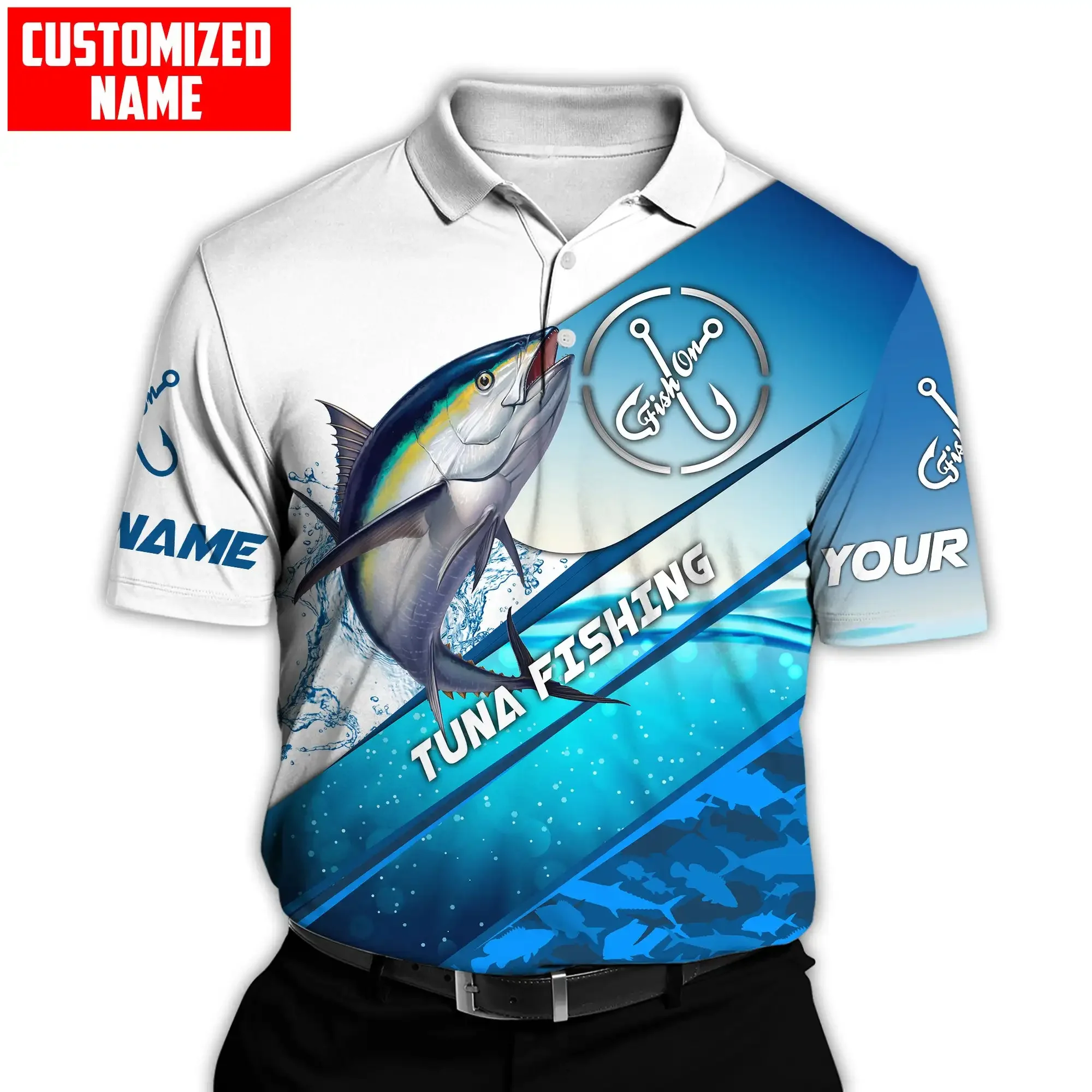 PLstar Cosmos nombre personalizado pesca atún 3D completamente estampado hombres polos Casual solapa camisa de manga corta PLP01 - imagen 3