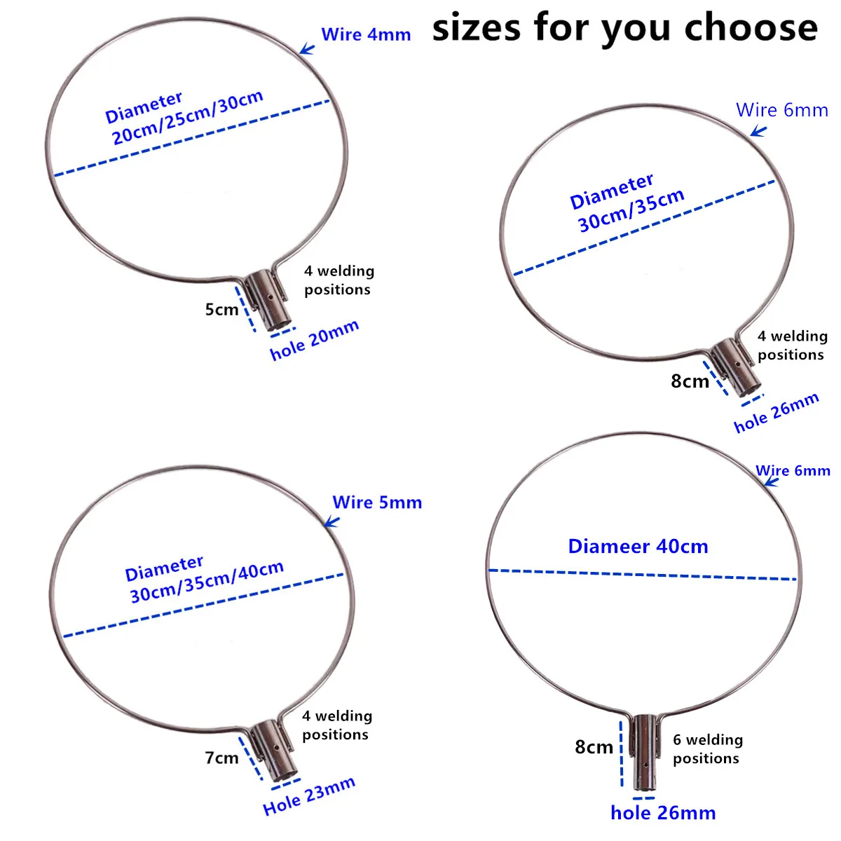Red De aterrizaje fuerte De acero inoxidable 304, accesorios De red De inmersión De anillo sólido, cabezal De Red Tuck, diámetro De 20cm-40cm - imagen 3