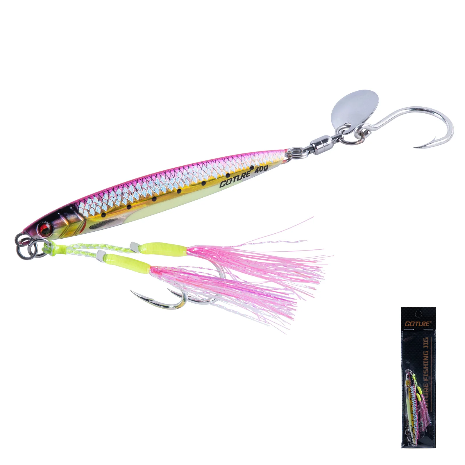 Goture-señuelo de pesca con cuchara de Metal fino/ancho, 40g, 60g, ojo 3D, fundición en el mar, señuelo duro para peces, Spinnerbait, cebo de atún, anzuelo de grouper