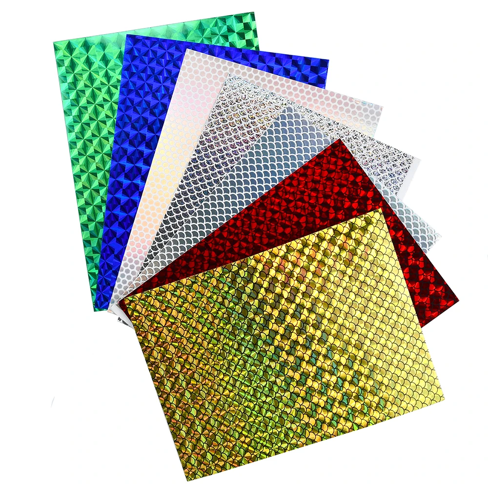 Película holográfica autoadhesiva, plantilla de Flash altamente reflectante, escala de pescado, pegatina láser, Material de pesca con mosca, 5 uds. - imagen 2