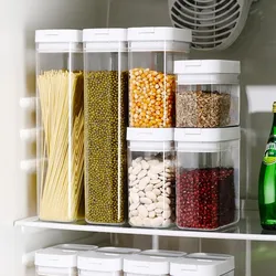 Caja de almacenamiento de alimentos de plástico sellada, tarros secos de cereales y dulces con tapa, contenedores de almacenamiento para nevera, artículos para el hogar, organizador de cocina