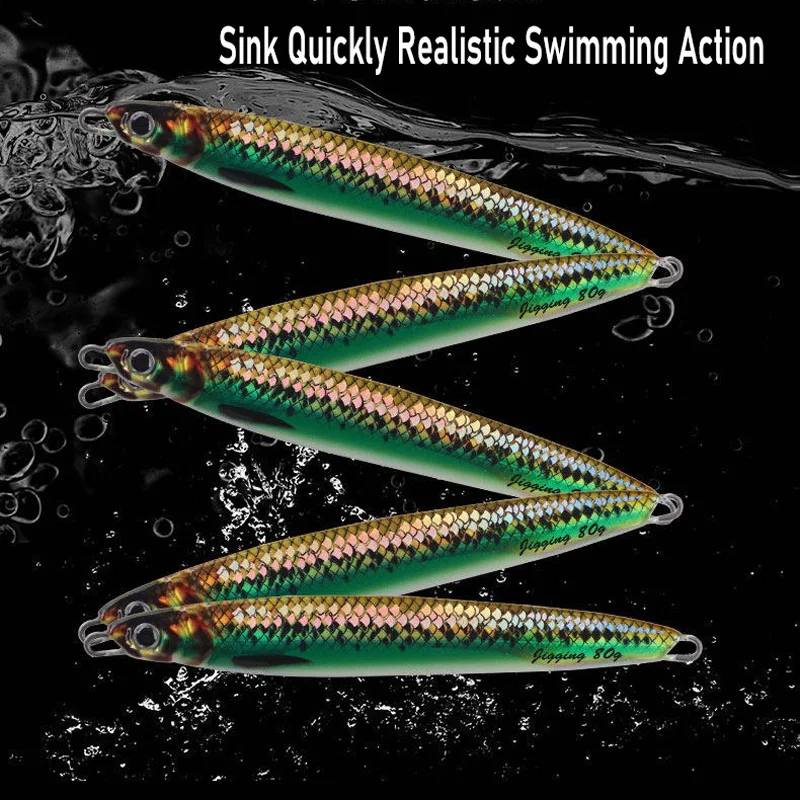Señuelo de pesca de Metal, anzuelo luminoso de 40g-200g, cuchara de Jigging, pesca Al curricán, señuelo de Pesca de Mar de fundición larga, agua salada para lubina, Lucio, Walleye - imagen 3