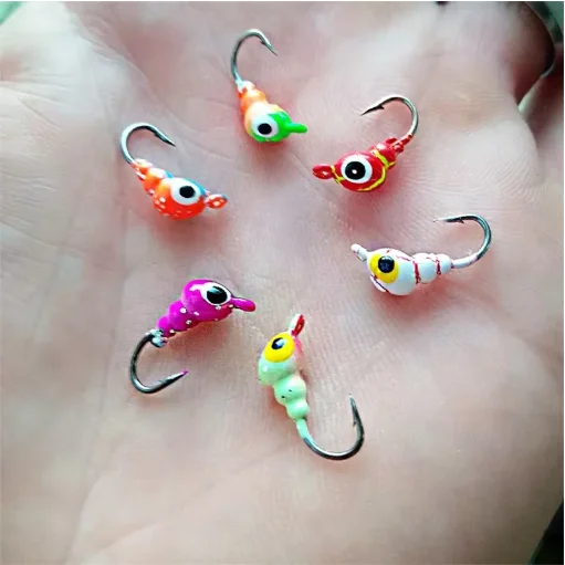 New18PCS-señuelo de pesca en hielo de invierno, cebo Artificial suave, 0,5 ~ 1,8g, cabeza de plantilla de colores en forma de hormigas, pequeño anzuelo de pesca en hielo para señuelo, gusano - imagen 2