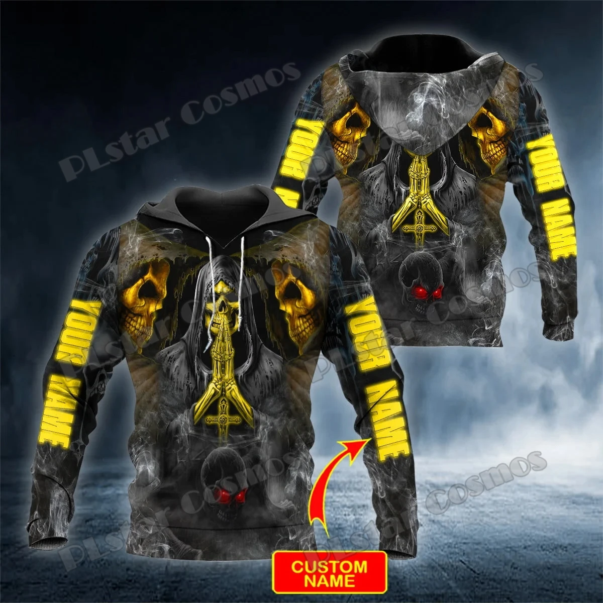 Muerte orando Grim Reaper cráneo nombre personalizado 3D impreso hombres moda sudaderas con capucha otoño Unisex Casual Sudadera con capucha QDY73 - imagen 2