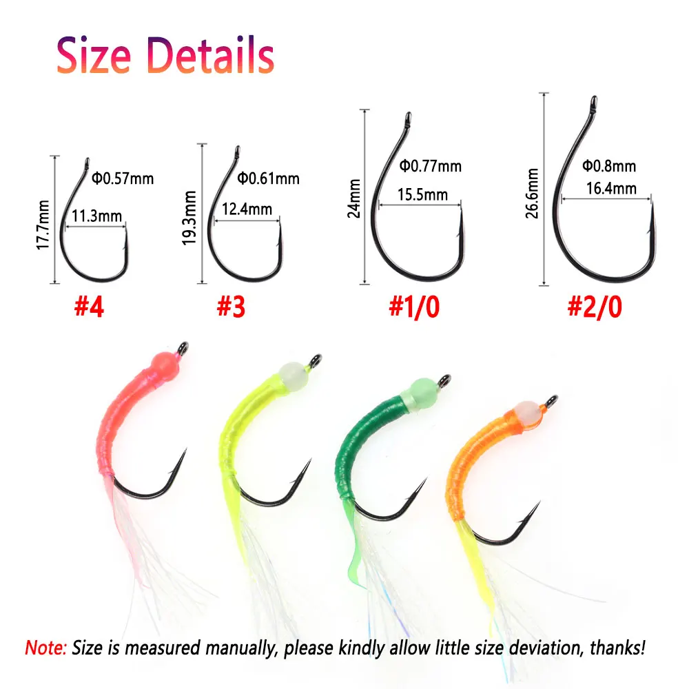 Bimoo-SEÑUELOS luminosos para pesca en agua salada, cebos de gusano grande, serpentina, lubina, Lucio, Steelhead, hundimiento rápido, 8 unidades, #4 ~ #2/0 - imagen 3