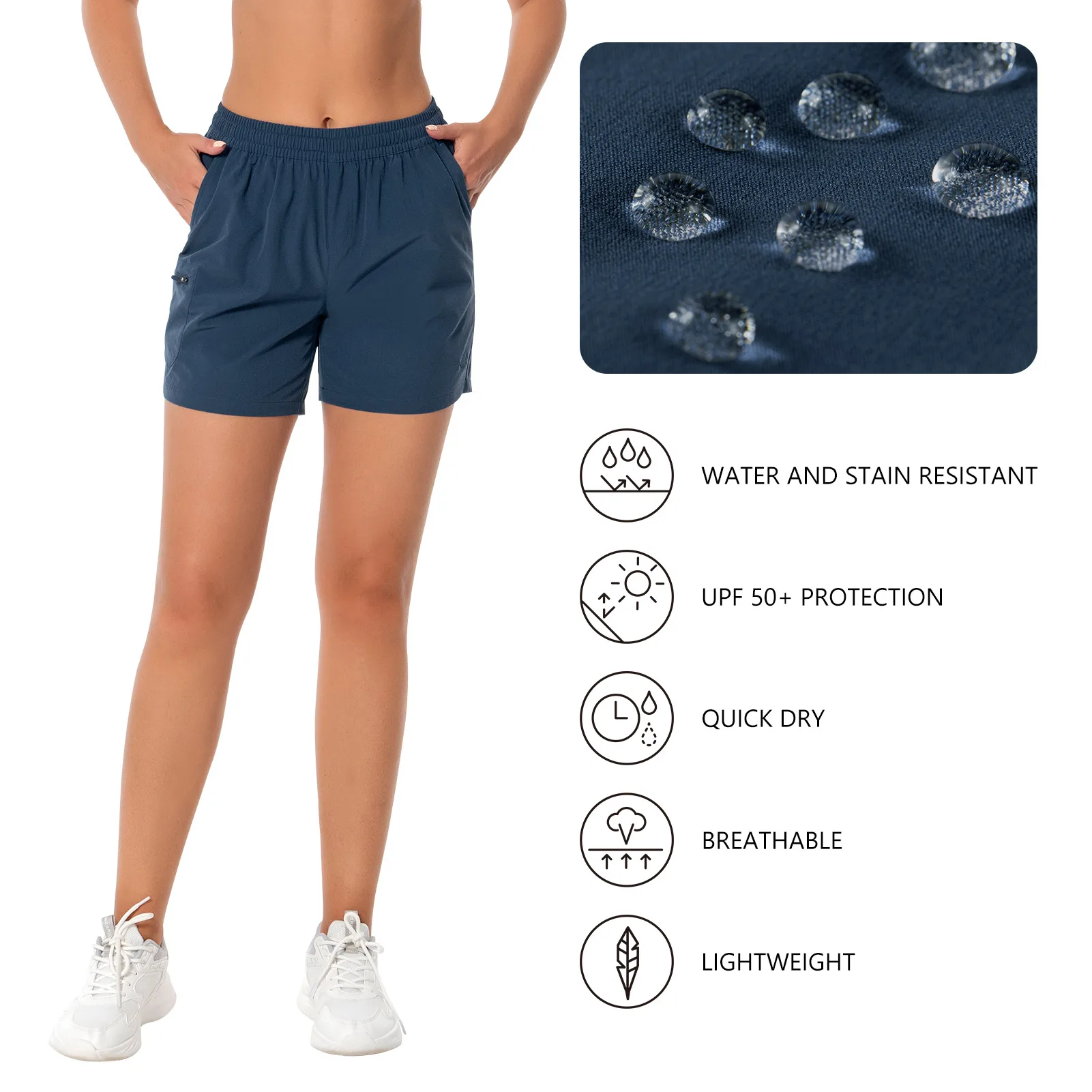 Bassdash-pantalones cortos Cargo de secado rápido para mujer, Shorts de 5 "con bolsillos con cremallera, resistentes al agua, UPF 50 +, FP04W - imagen 4