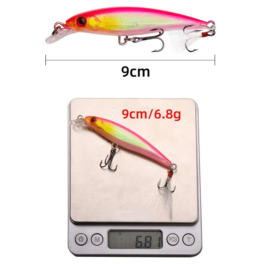 Juego de Señuelos de Pesca Minnow, 10 Uds., captura de lubina más rápida con gancho de pluma, cebo Artificial, equipo de pesca - imagen 3