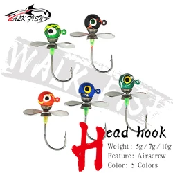 WALK FISH 1 uds/2 uds 5g 7g 10g anzuelo de pesca hélice cabeza de plomo gancho Color grieta pintura en aerosol doble ojos púas cebo suave pez de mar