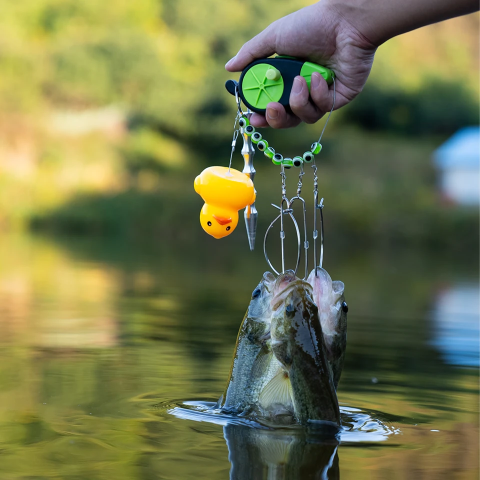 LINNHUE-hebilla de bloqueo de pesca estirable, carrete de mosca, 8 broches, cadena de acero inoxidable de pato con flotador, cinturón de bloqueo de señuelo vivo - imagen 2