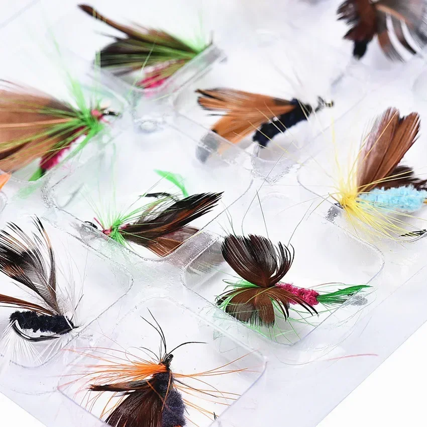 Señuelos de pesca con mosca para insectos, anzuelo de acero con alto contenido de carbono, aparejos de pesca con manivela superafilada, 12 unidades por juego - imagen 5