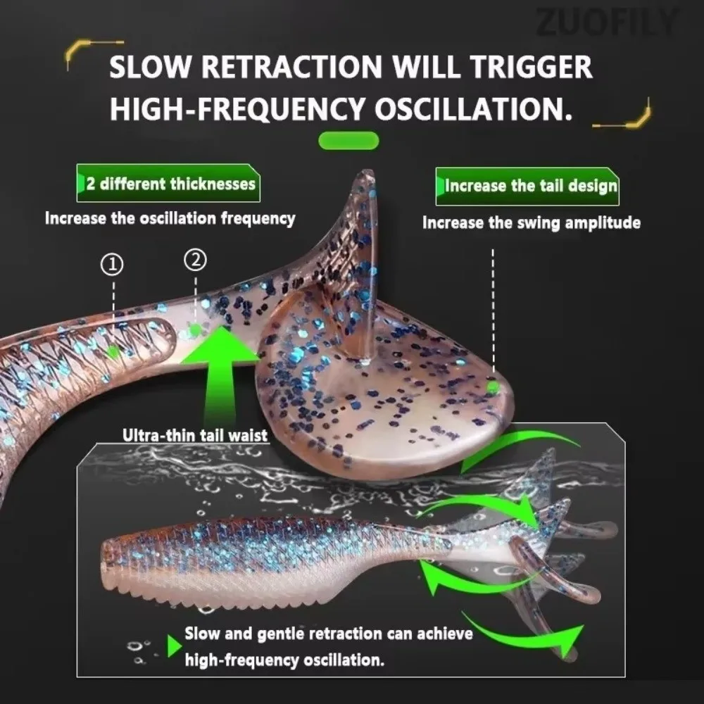 Material suave flotante cola en T Swimbait diseño de cola en T acción de fregadero lento cebo de fregadero lento característica flotante cebo suave de pesca - imagen 3