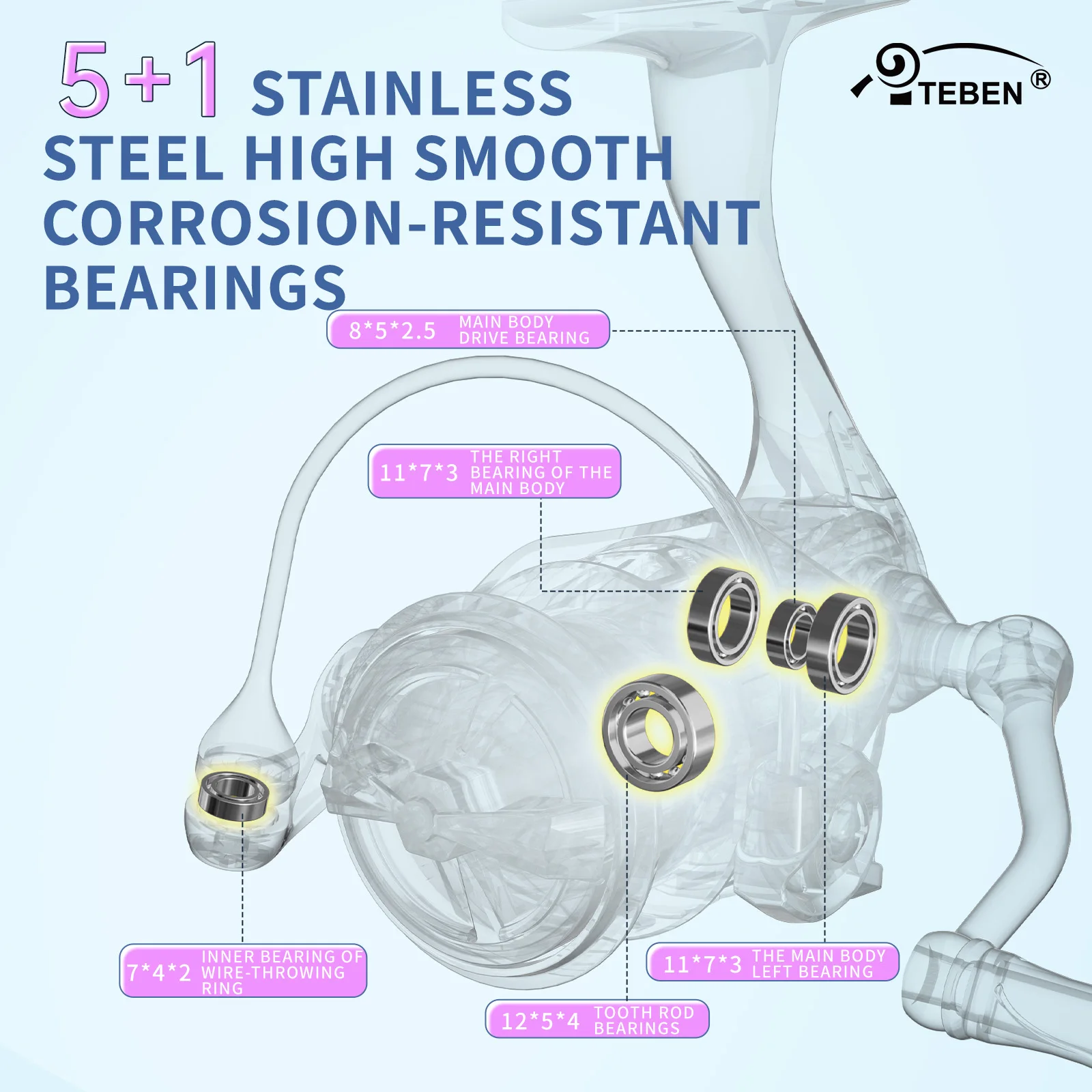 Carrete giratorio de fibra de carbono de 106g/3,74 oz, carrete de pesca en agua dulce y hielo, ligero, relación de engranaje 5,2: 1, 5 + 1 BB - imagen 5