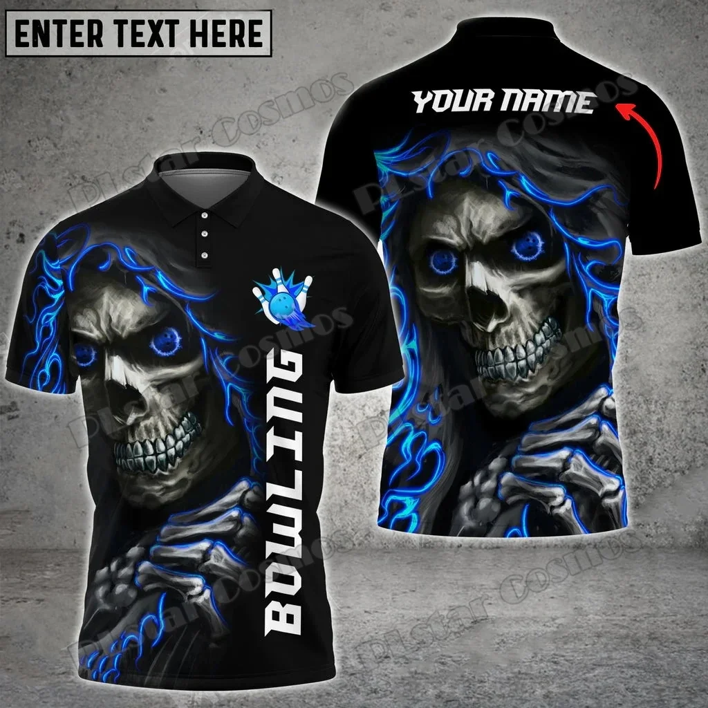 Reaper Bowling Multicolor cráneo nombre personalizado 3D impreso hombres Polo camisas verano Casual Unisex Premium Polo camisa PLP57 - imagen 2