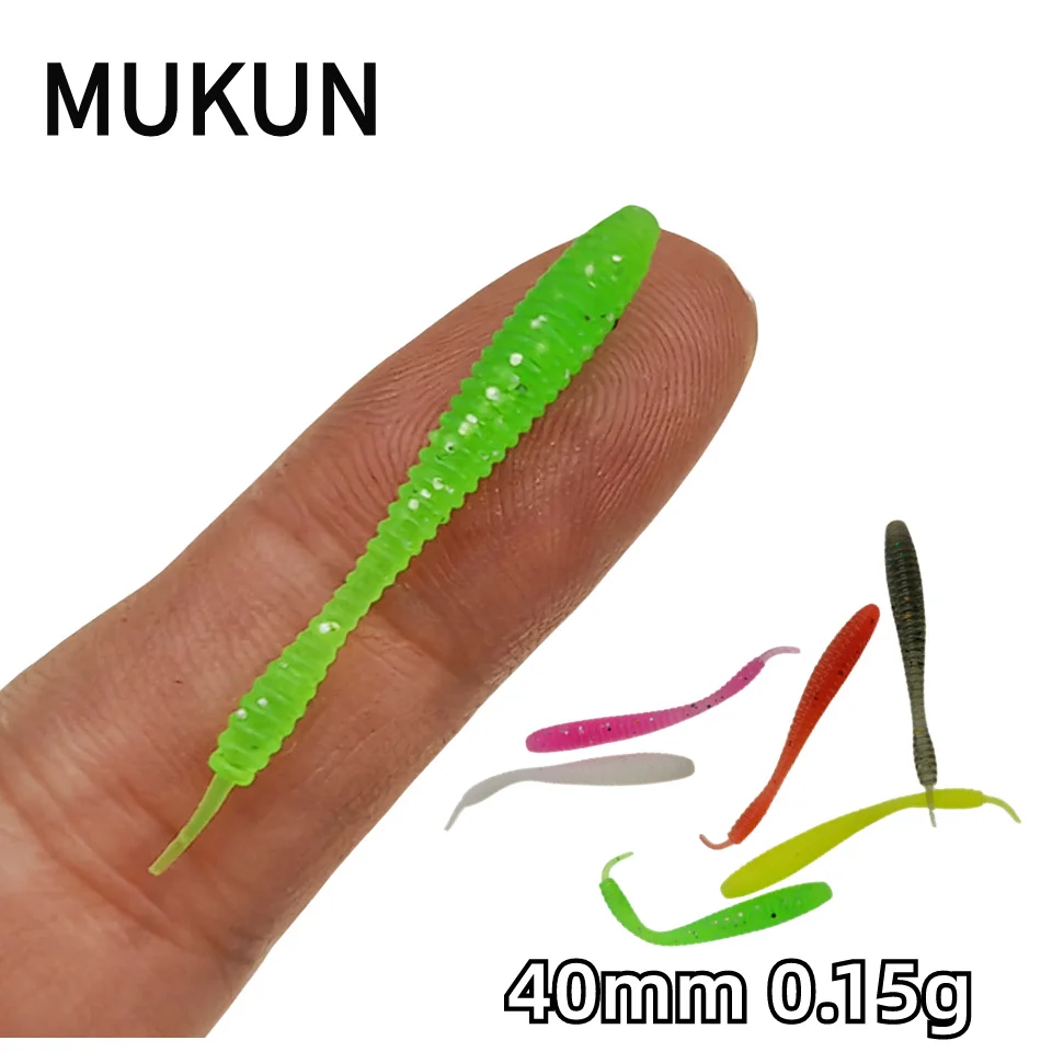 MUKUN 10 Uds Mini Ocean Rock pesca señuelos blandos 0,15g/40mm gusano suave cebos artificiales lubina cebo de silicona accesorios de pesca
