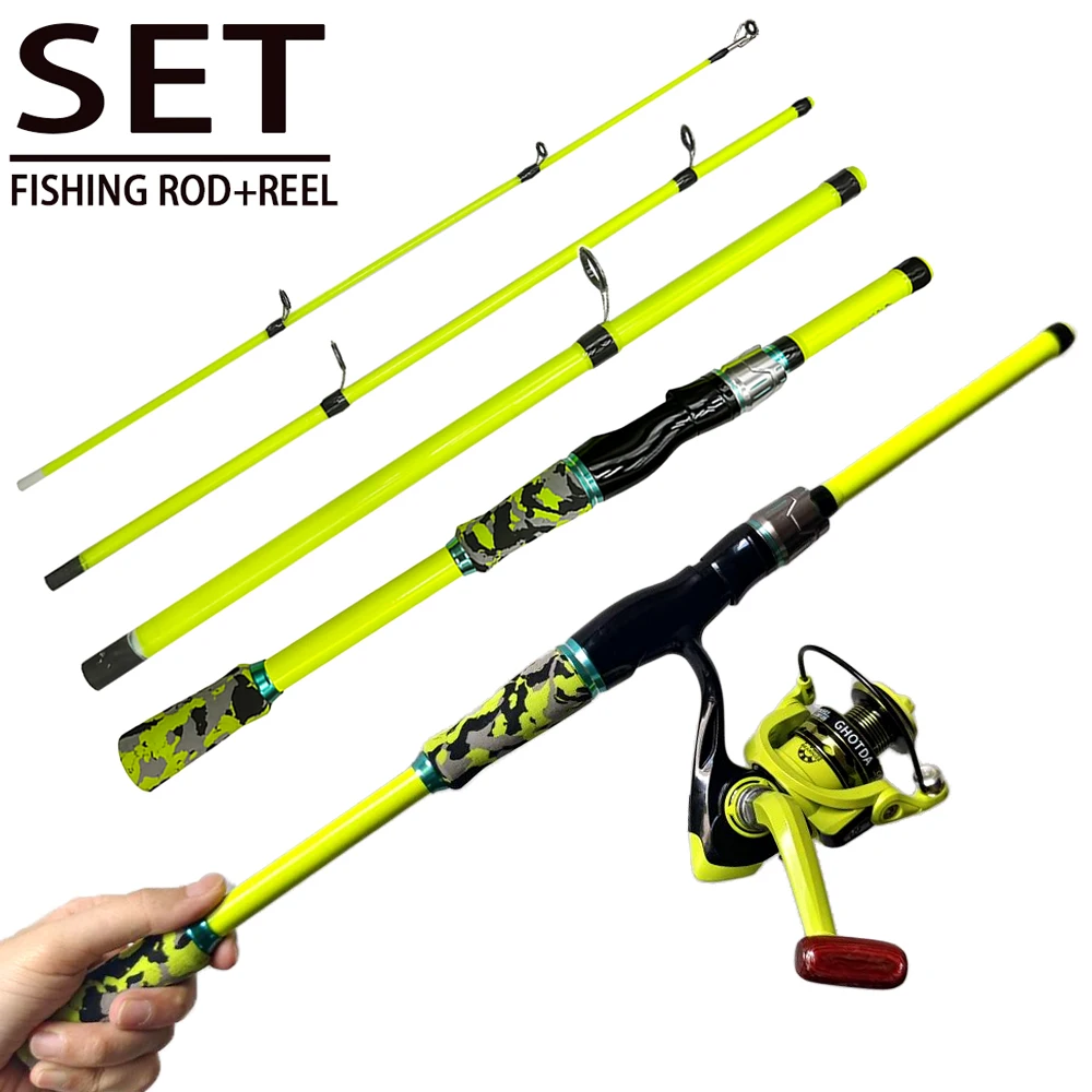 Juego combinado de caña de pescar Spincasting, carrete giratorio de 1,8 m y 2,1 m ML para agua dulce, agua salada, lubina, pesca de trucha, aparejos ligeros de viaje
