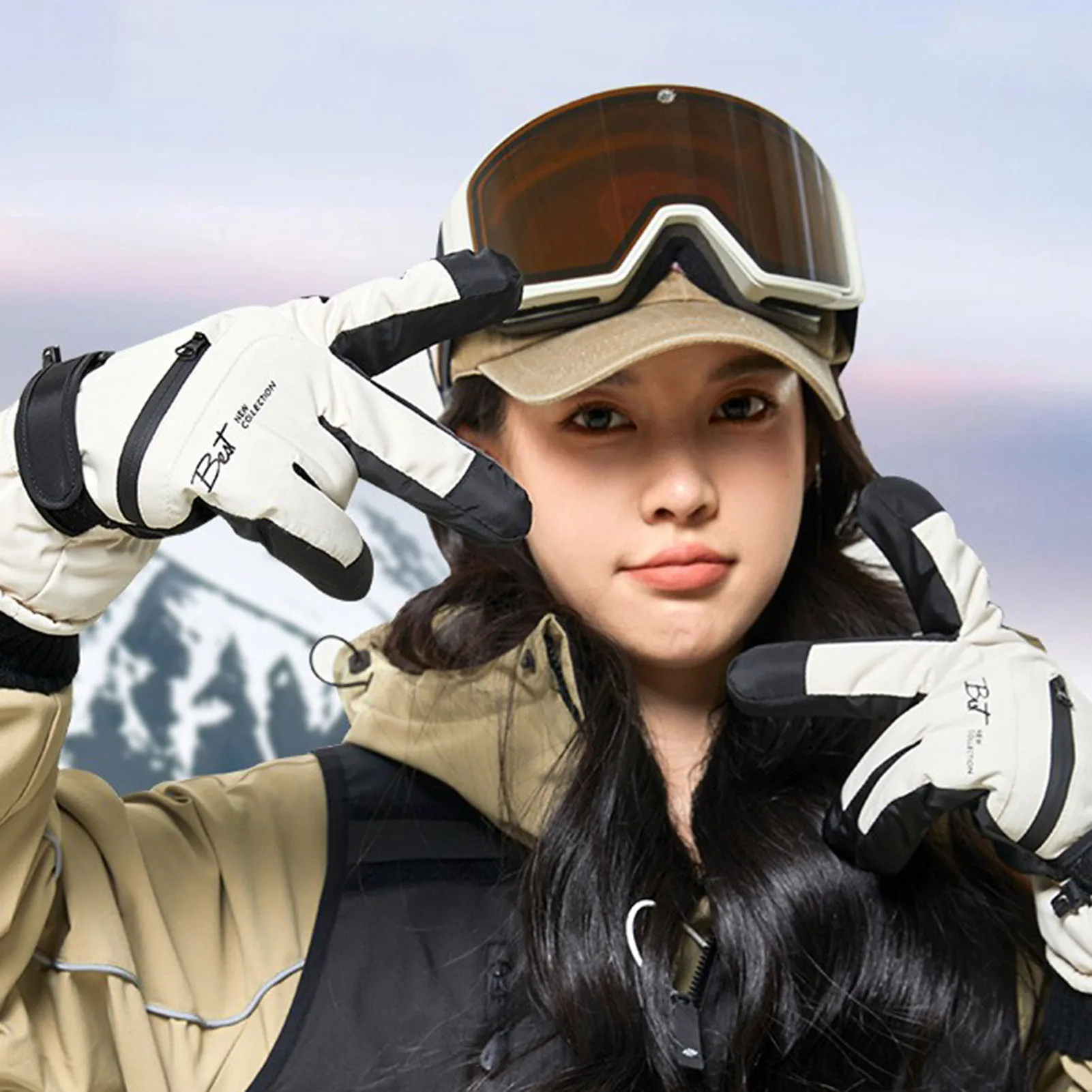 Guantes térmicos de invierno para pantalla táctil, guantes impermeables para esquí y Snowboard para hombres y mujeres con manoplas de esquí de felpa cálidas antideslizantes - imagen 2