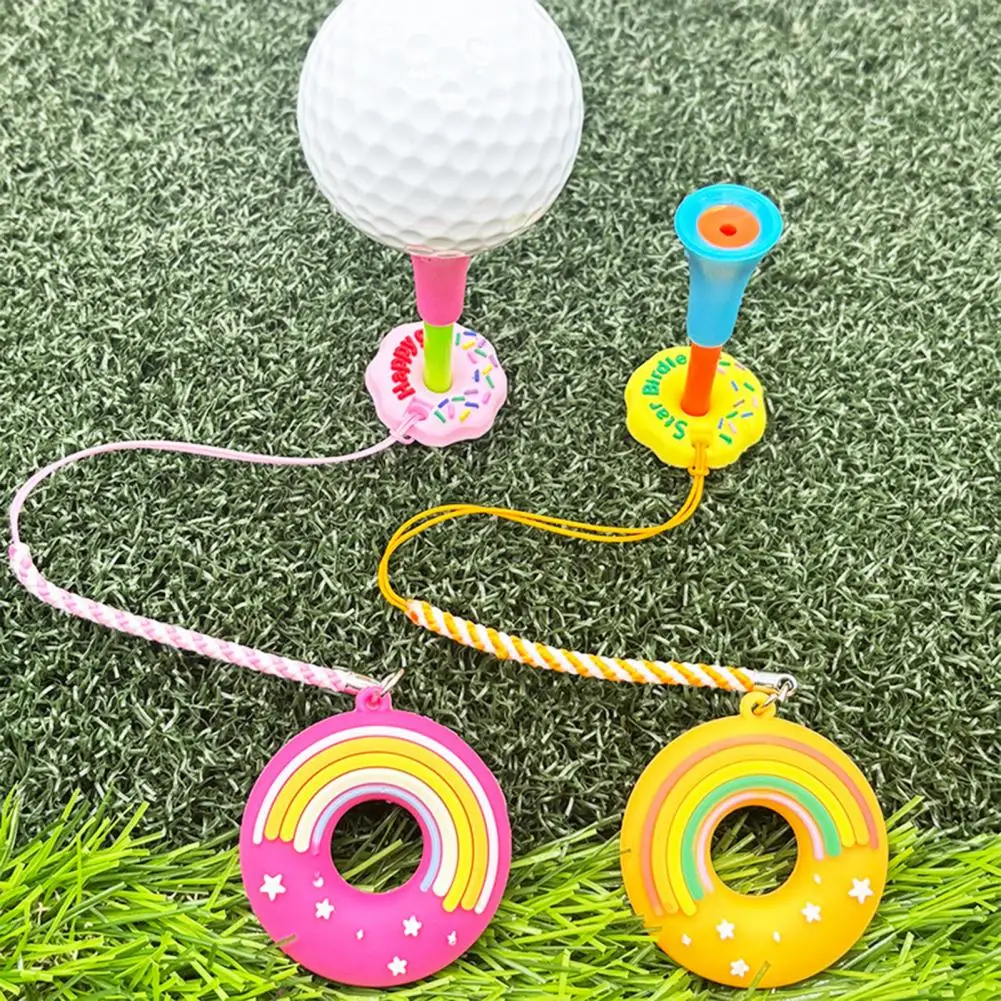 Soporte para tee de golf, colgador de tee de golf antipérdida de plástico, Donut de dibujos animados, anillo para tee de golf con correa, accesorios de golf para hombres y mujeres, golfista - imagen 3