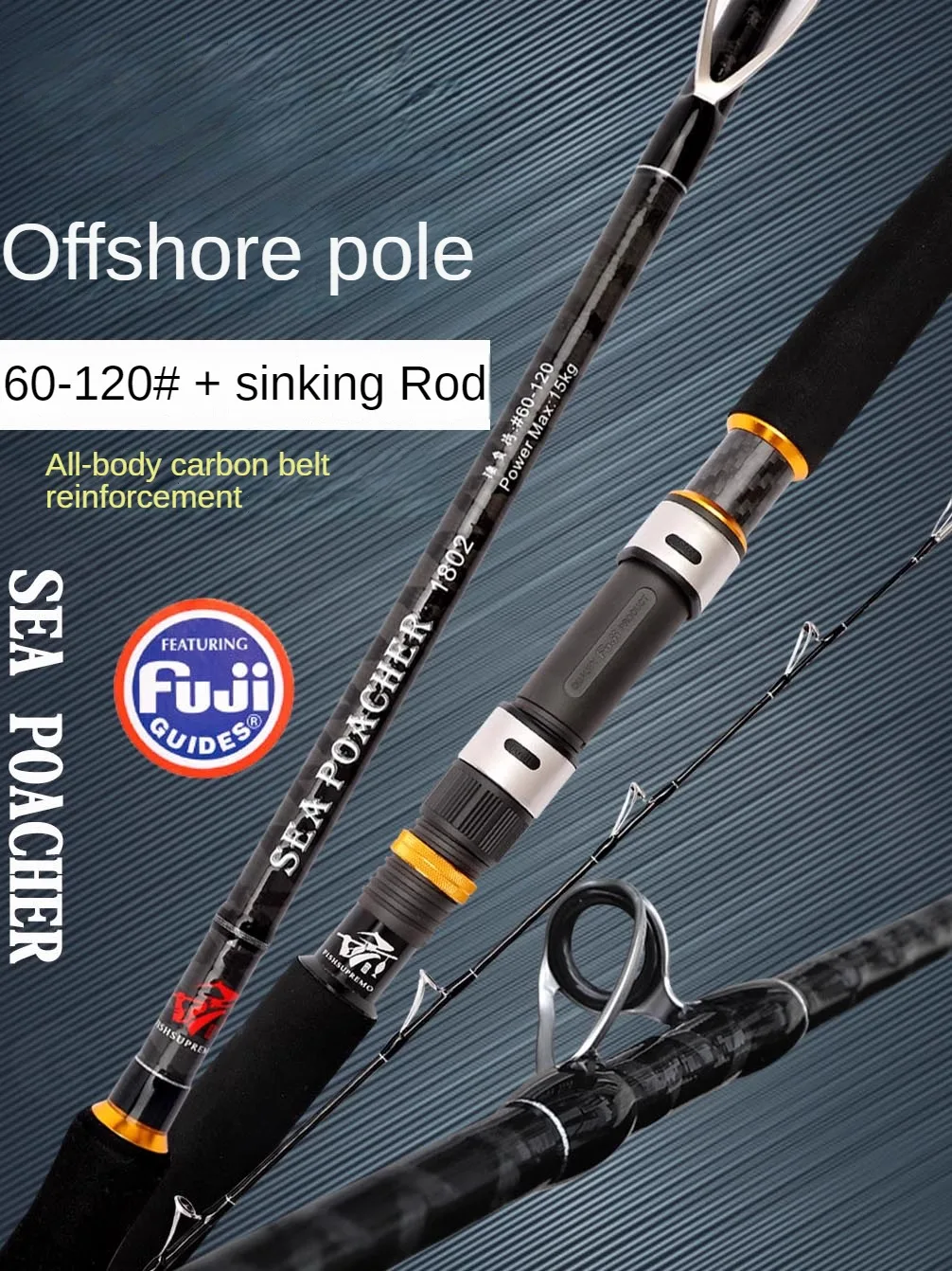 Caña de pescar giratoria superdura, caña de tiro para lanzamiento en mar profundo, caña de arrastre para barco oceánico, todas las partes de Fuji, 1,8 m, 2,1 m - imagen 3
