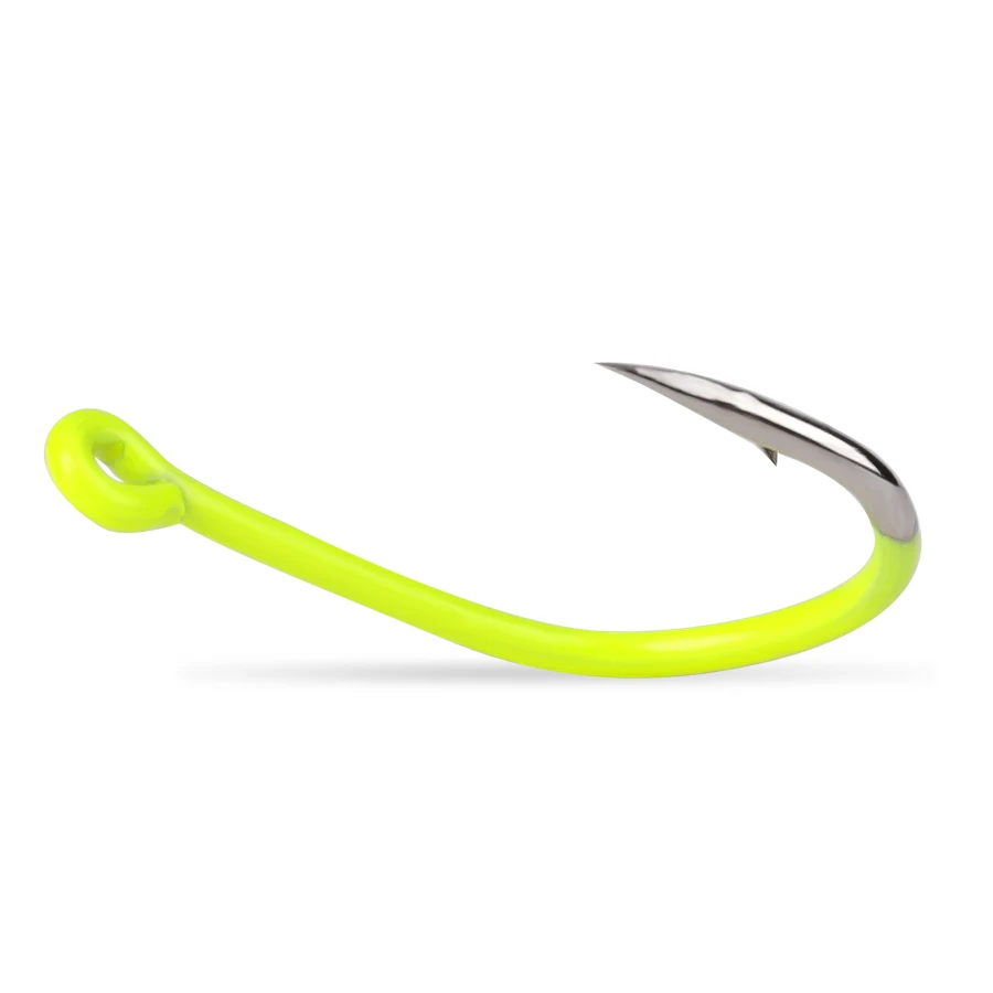 FISH KING-anzuelos de pesca fluorescentes, 50 piezas, 1/0 #-10 #, con púas, círculo único, para carpa, de acero al carbono, aparejos de pesca con mosca - imagen 3