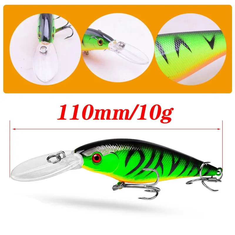 Señuelo de pesca de pececillo flotante, 11cm, 10g, labios largos, Wobbler de buceo, Crankbait, cebo duro Artificial de plástico, aparejos de pesca de lubina, 1 ud. - imagen 3