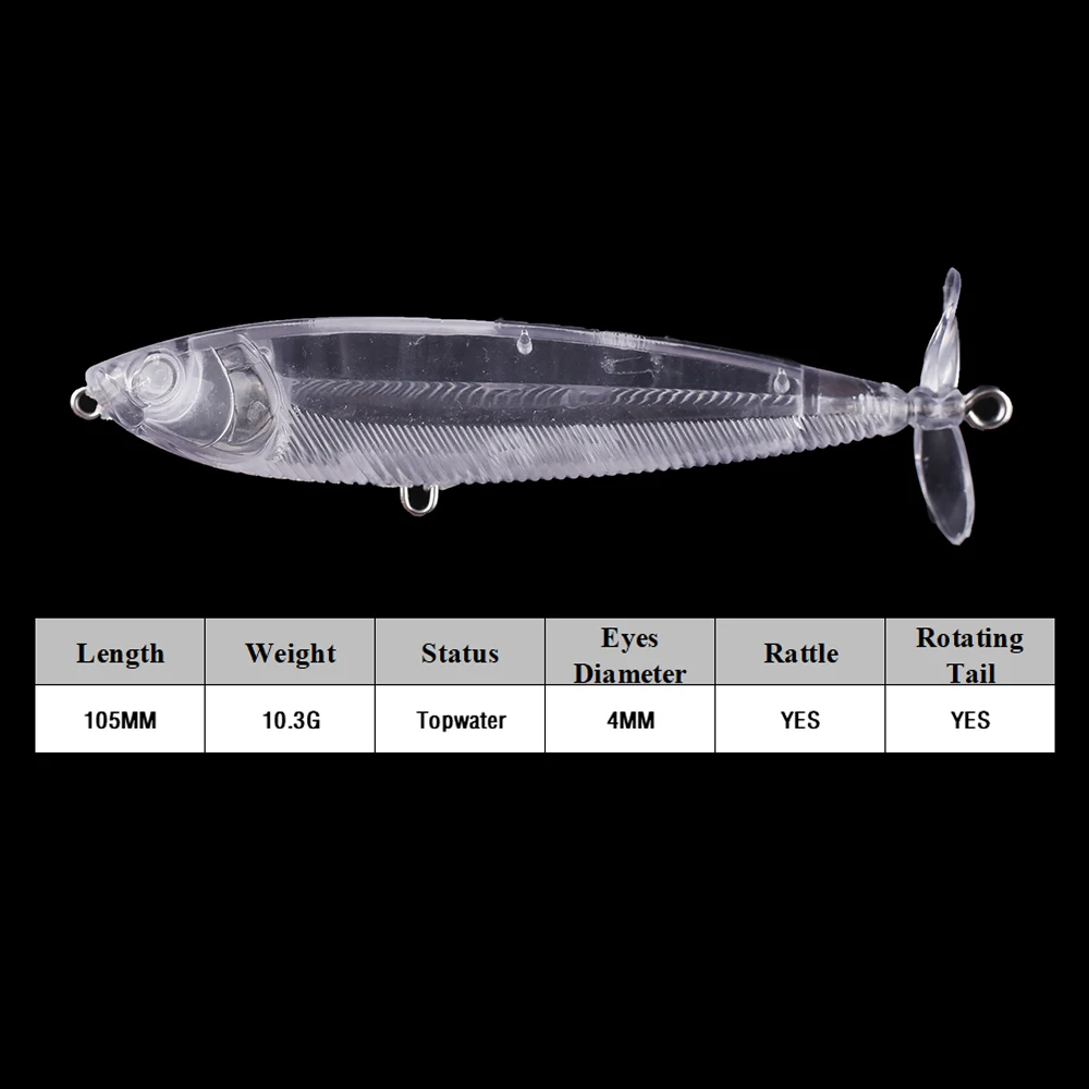 Chan'sHuang-señuelo de pesca Artificial, cebo en blanco sin pintar, 10,5 cm, 10,3g, cola giratoria, Popper Topwater - imagen 2