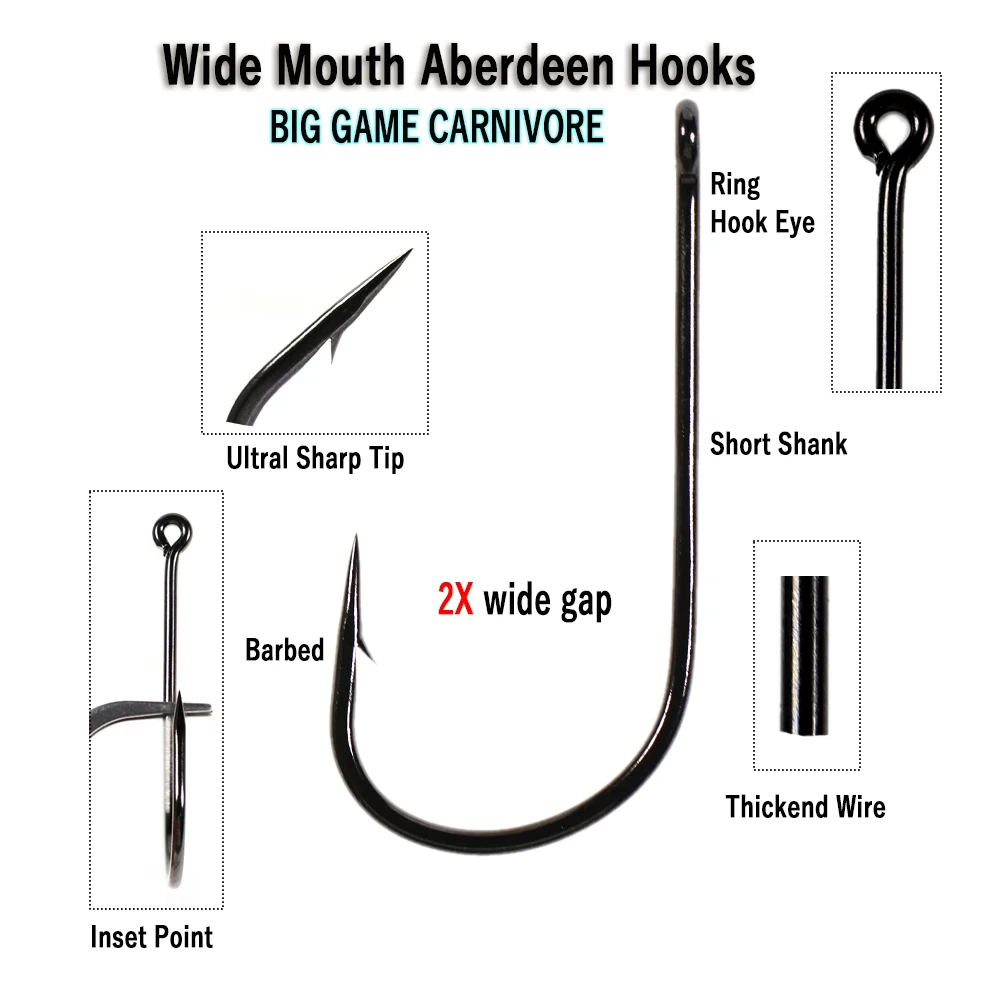 Wifreo 20 piezas 1/0-6/0 2X anzuelos de boca ancha vástago corto gran juego Streamer anzuelos de pesca agua dulce salada aparejo Sabiki anzuelo de mosca - imagen 5