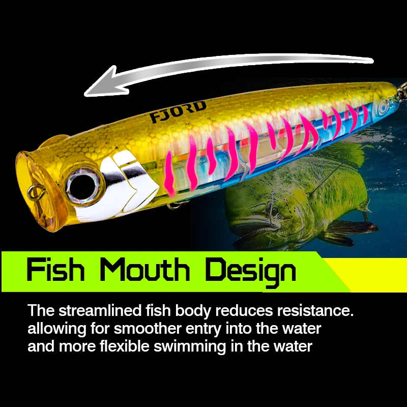 FJORD 120mm 45g Popper Topwater efecto UV láser piel agua salada señuelo de pesca de agua dulce cebos artificiales suministros de pesca - imagen 4