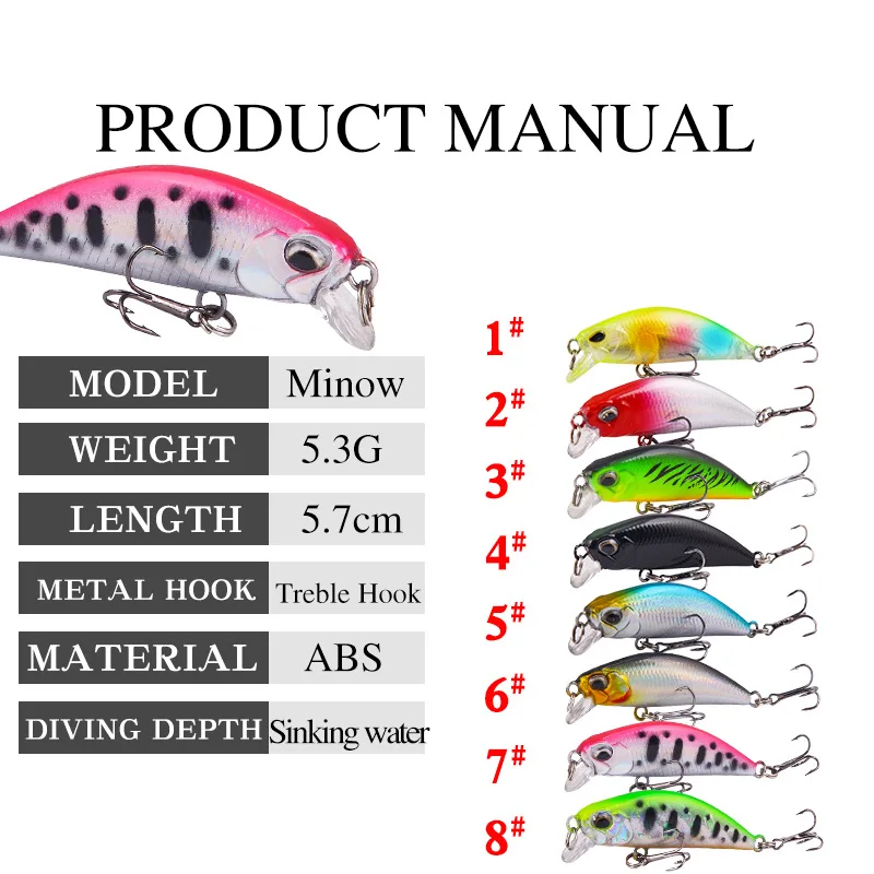 1 Uds 57mm 5,3g Señuelos de Pesca de pececillo que se hunden Isca Pesca Wobbler cebo duro Artificial Lucio Jerkbait Swimbait aparejos - imagen 5