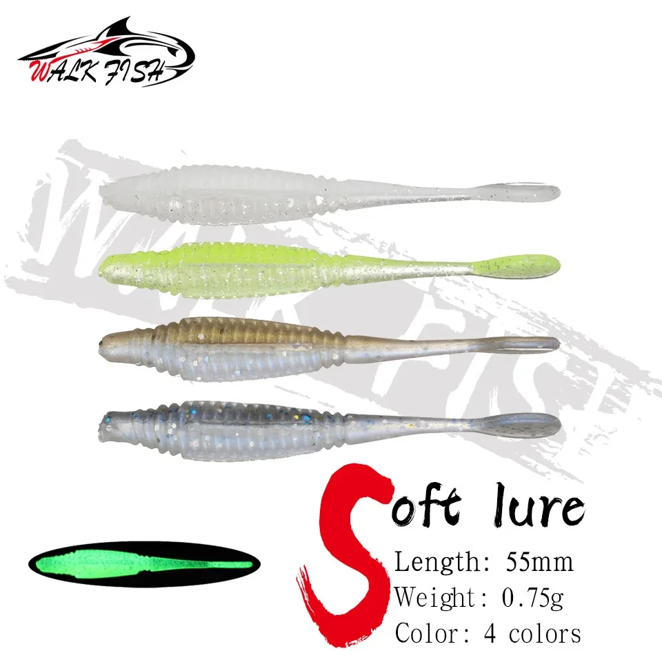 WALK FISH-SEÑUELOS blandos luminosos de 20 piezas, cebos blandos de gusano de trucha, 55mm, 0,75g, gusanos de mar artificiales, Wobblers de pesca